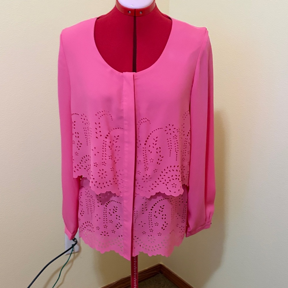 NY Collection Vibrant Pink Layered Blouse